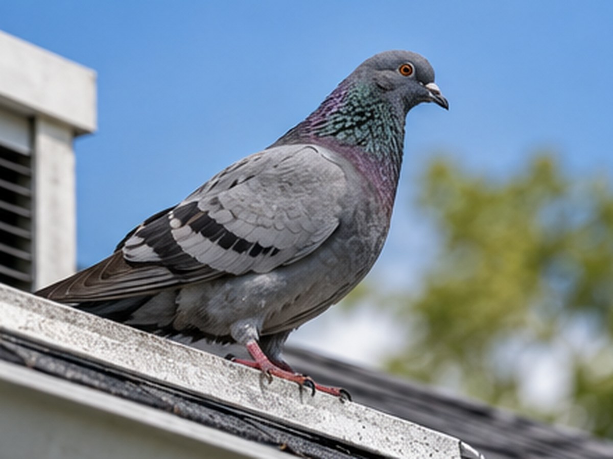 Pigeon perched near a roof vent